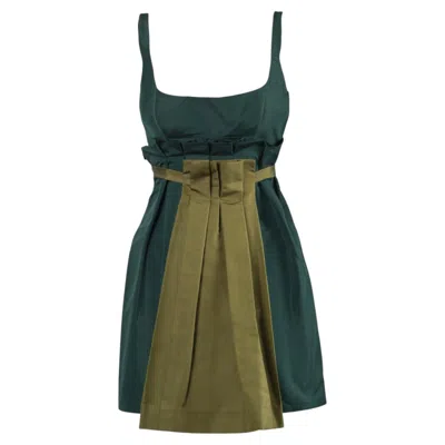 Pre-owned Prada Green Mini Dress With Contrast Pleated Insert - '10s