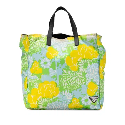 Pre-owned Prada Green Multi-color Nylon Leather Handbag Tote Bag ()