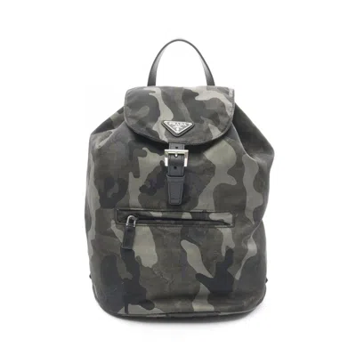 Pre-owned Prada Green Multi-color Nylon Leather Backpack Handbag () In Green, Multi-color