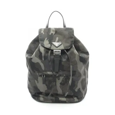 Pre-owned Prada Green Multi-color Tessuto Saffiano Backpack () In Green, Multi-color