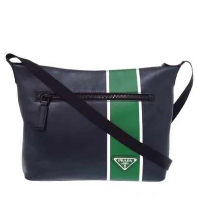 Pre-owned Prada Green Navy Leather Shoulder Bag () In Green, Navy