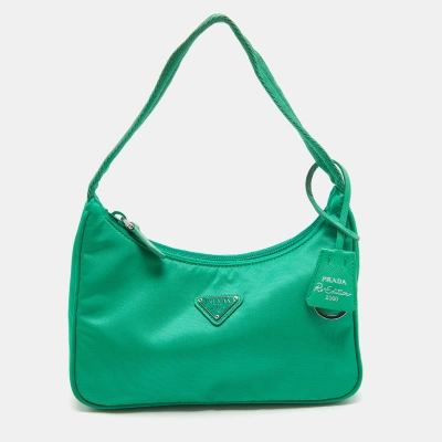Pre-owned Prada Green Nylon Mini Re-edition 2000 Shoulder Bag