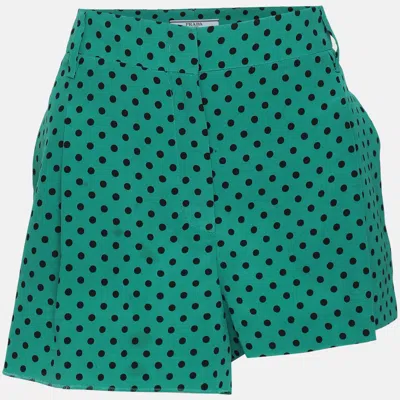 Pre-owned Prada Green Polka Dot Print Silk Regular Shorts S