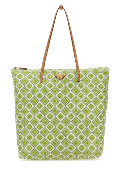 Prada Green Printed Re-nylon Tote Bag In Multicolor