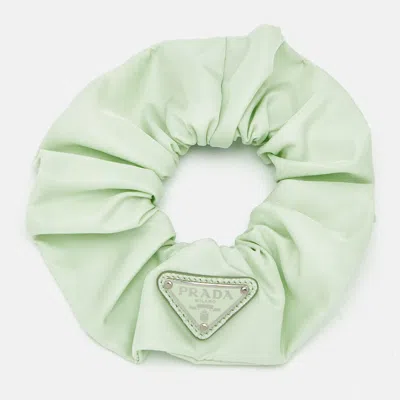Pre-owned Prada Green Re-nylon Triangle Logo Scrunchie