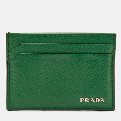 Pre-owned Prada Green Saffiano Leather Card Holder