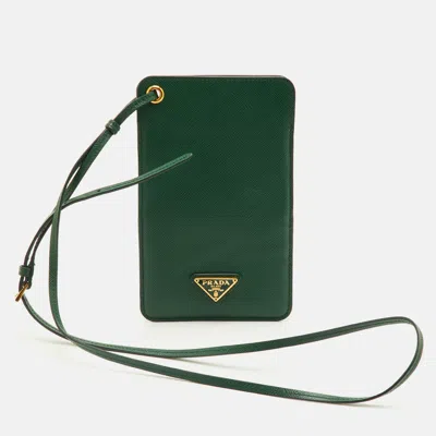 Pre-owned Prada Green Saffiano Leather Phone Strap Case