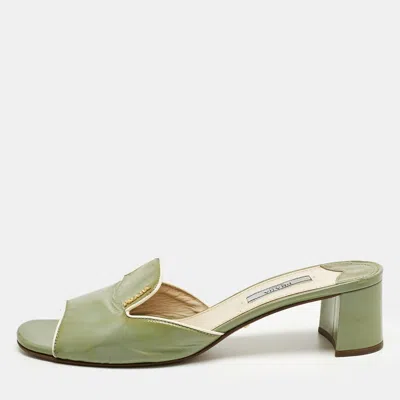 Pre-owned Prada Green Saffiano Leather Slide Sandals Size 39