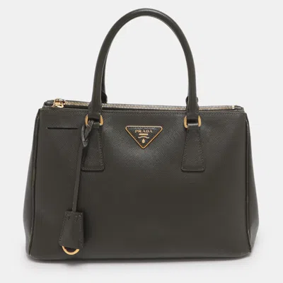 Pre-owned Prada Green Saffiano Lux Leather Small Double Zip Tote
