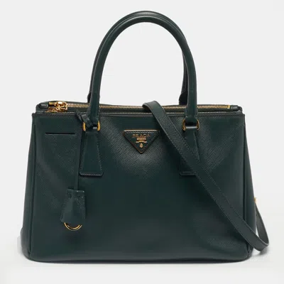 Pre-owned Prada Green Saffiano Lux Leather Small Galleria Double Zip Tote