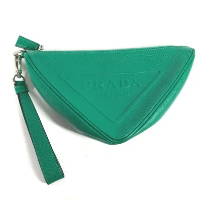Pre-owned Prada Green Saffiano Triangle Clutch Bag Pouch ()