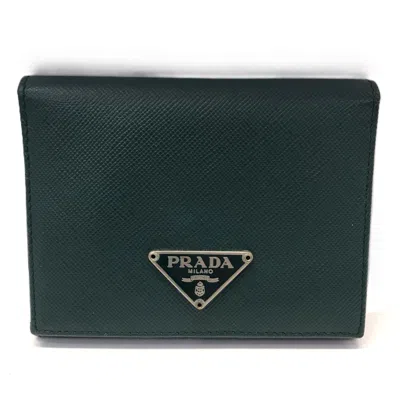 Pre-owned Prada Green Saffiano Triangle Wallet (bi-fold) ()