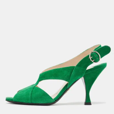Pre-owned Prada Green Suede Slingback Sandals Size 37