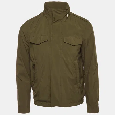 Pre-owned Prada Green Synthetic Military Style Unzippable Hood Jacket S