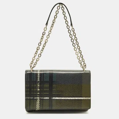 Pre-owned Prada Green Tartan Saffiano Print Leather Chain Flap Shoulder Bag