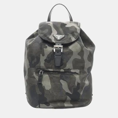 Pre-owned Prada Green Tessuto Camouflage Saffiano Backpack