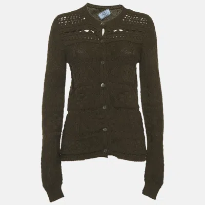 Pre-owned Prada Green Wool Long Sleeve Cardigan S