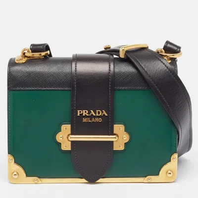 Pre-owned Prada Green/black Saffiano Leather Cahier Flap Shoulder Bag
