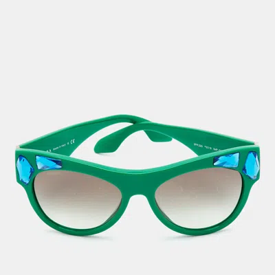 Pre-owned Prada Green/brown Gradient Spr22q Jeweled Cat-eye Sunglasses