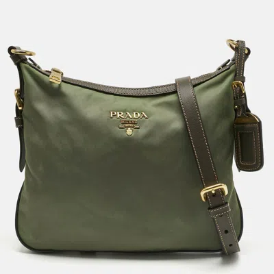 Pre-owned Prada Green/brown Nylon Flat Messenger Bag