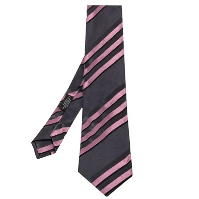 Pre-owned Prada Grey & Pink Diagonal Striped Silk Tie