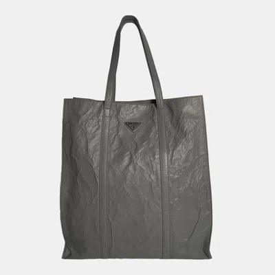 Pre-owned Prada Grey Antique Nappa Leather Medium Tote Bag In Gray