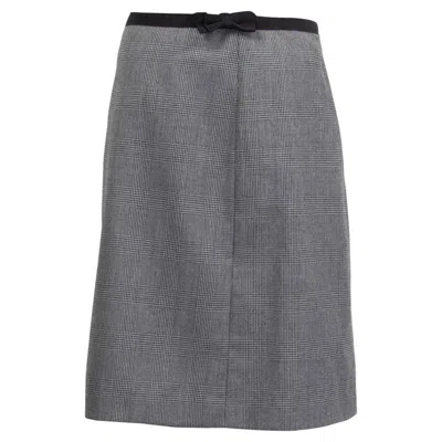 Pre-owned Prada Grey Black Wool Houndstooth Plaid Skirt 40 S In Gray