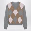 Prada Argyle-pattern V-neck Cashmere Sweater In Gray