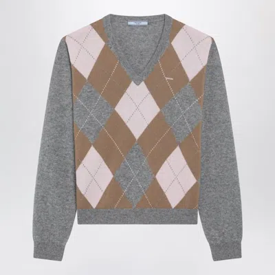PRADA PRADA GREY CASHMERE ARGYLE SWEATER