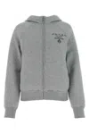 Prada Luxe Cashmere Blend Hooded Down Jacket In Gray