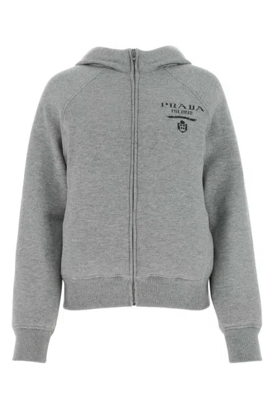 PRADA GREY CASHMERE BLEND DOWN SWEATSHIRT