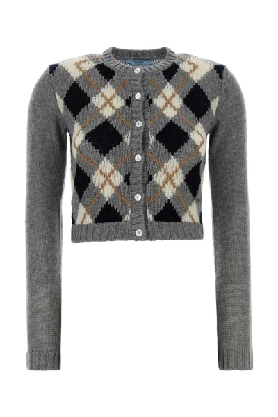 Prada Grey Cashmere Cardigan In Gray