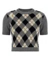 Prada Cashmere Sweater With Argyle Pattern And Ribbed Hem In Gray