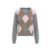 Prada Argyle-pattern V-neck Cashmere Sweater In Gray
