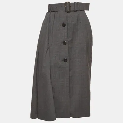 Pre-owned Prada Grey Checked Wool Blend Asymmetrical Midi Skirt S In Gray