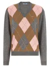 Prada Argyle-pattern V-neck Cashmere Sweater In Gray