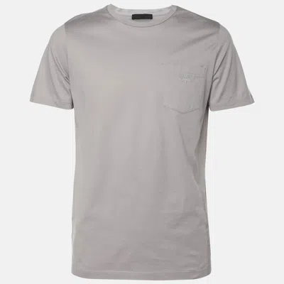 Pre-owned Prada Grey Cotton Logo Embroidered T-shirt S
