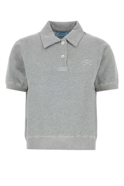 Prada Grey Cotton Polo Shirt In Gray