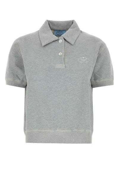 Prada Grey Cotton Polo Shirt In Gray