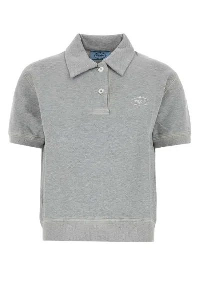 Prada Logo Detail Cotton Sweatshirt In Gray