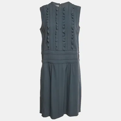 Pre-owned Prada Grey Crepe Ruffle Detail Short Dress M In Gray