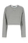 Prada Cotton T-shirt Cropped Length Long Sleeves In Gray