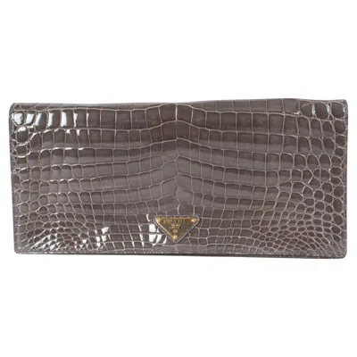 Pre-owned Prada Grey Crocodile Long Flap Clutch Bag In Gray
