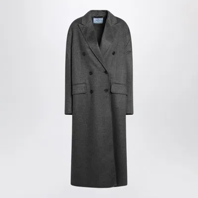 Prada Grey Double-breasted Wool And Cashmere Coat Women In Gray