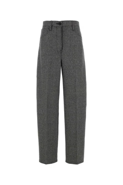 PRADA GREY EMBROIDERED GLENCHECK PANT