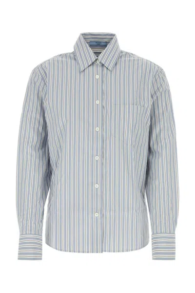 PRADA GREY EMBROIDERED POPLIN SHIRT