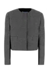 Prada Cropped Checkered Blazer In Textured Fabric In Gray