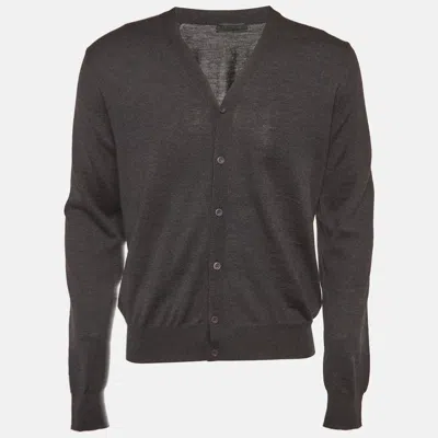 Pre-owned Prada Grey Knit Button Front Cardigan M In Gray