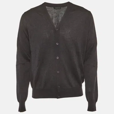 Pre-owned Prada Grey Knit Button Front Cardigan M In Gray