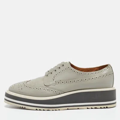 Pre-owned Prada Grey Leather Derby Sneakers Size 37